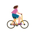 Young woman on bycicle. Smiling happy girl rides bike. Royalty Free Stock Photo