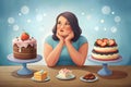 Young woman and cake. Overweight problem Royalty Free Stock Photo