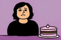 Young woman and cake. Overweight problem Royalty Free Stock Photo