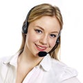 Young woman with a call centre headset Royalty Free Stock Photo