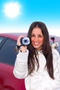 Young woman with camcorder Royalty Free Stock Photo