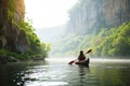 Young woman canoe or kayak adventure in nature Royalty Free Stock Photo