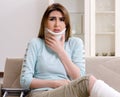 Young woman after car accident suffering at home Royalty Free Stock Photo