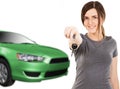 Young woman with car keys and new auto Royalty Free Stock Photo