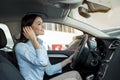 Young Woman in a Car Rental Service Test Drive Concept Royalty Free Stock Photo