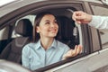 Young Woman in a Car Rental Service Test Drive Concept Royalty Free Stock Photo