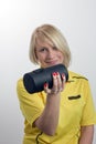 Young woman with carrying case for lens Royalty Free Stock Photo