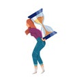 Young Woman Carrying Hourglass on Her Back as Time Burden Vector Illustration