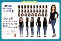 Young woman, casual clothes. Character creation set. Full length, different views, emotions, gestures, isolated. design.