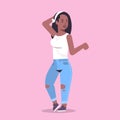 Young woman in casual clothes standing pose smiling african american female cartoon character attractive girl posing