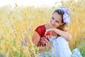 Young woman on cereal field Royalty Free Stock Photo