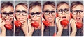 Young woman changing emotions from happy to angry while answering the phone Royalty Free Stock Photo