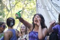 Young woman chanting slogans, claiming the equality for women, in Argentina