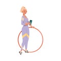 Young Woman Character with Blond Hair Taking Selfie with Hula Hoop Doing Sport and Physical Exercise Training Body and