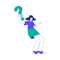 Young Woman Character at the Crossroads with Question Mark Standing and Thinking Vector Illustration Royalty Free Stock Photo