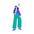 Young Woman Character at the Crossroads with Question Mark Standing and Thinking Vector Illustration Royalty Free Stock Photo