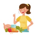Young Woman Character Displaying Good Eating Habit for Preventing Diabetes Vector Illustration
