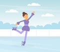 Young Woman Character Figure Skating Doing Sport and Physical Exercise Vector Illustration Royalty Free Stock Photo
