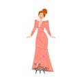 Young Woman Character Fitting Long Dress in Atelier or Tailor Studio Vector Illustration