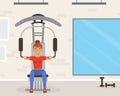 Young Woman Character with Headband and Sportswear on Gym Machine Vector Illustration