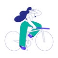 Young Woman Character Ride Bicycle and Thinking Vector Illustration
