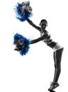 Young woman cheerleader cheerleading silhouette Royalty Free Stock Photo