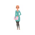 Young woman after chemotherapy, bald woman with cancer, oncology therapy, treatment vector Illustration on a white Royalty Free Stock Photo