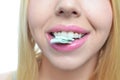 Young woman chewing gum