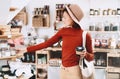 Young woman choosing products in zero waste shop Royalty Free Stock Photo