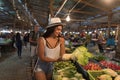 Young Woman Choosing Vegetables On Market Girl Shopping On Street Bazaar