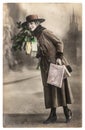 Young woman christmas tree gifts Vintage picture