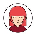 Young woman close eyes cartoon character, round line icon