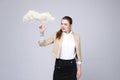 Young woman and cloud, cloud computing concept Royalty Free Stock Photo