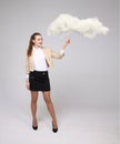Young woman and cloud, cloud computing concept Royalty Free Stock Photo