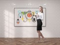 Young woman with coffee and startup sketch Royalty Free Stock Photo