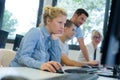 Young woman during computer classes