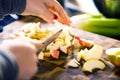 Young Woman Cooking in the kitchen. Healthy Food for Christmas stuffed duck or Goose Royalty Free Stock Photo