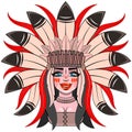 Young woman in costume of American Indian. Silhouette of beautiful women Royalty Free Stock Photo