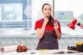 The young woman in coveralls doing repairs Royalty Free Stock Photo