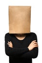 Young woman covering his head using a paper bag. Royalty Free Stock Photo