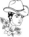 Young woman with a cowboy hat. Cowgirl Vintage engraved style hand drawn vector illustration isolated on white Royalty Free Stock Photo