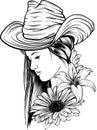 Young woman with a cowboy hat. Cowgirl Vintage engraved style hand drawn vector illustration isolated on white Royalty Free Stock Photo