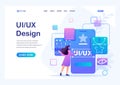 Young woman creates a custom design for a mobile application, Ui UX design. Flat 2D character Landing page concepts and web design