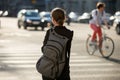 Young woman crossing street Royalty Free Stock Photo