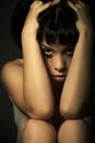 Young woman crying tears. Anxiety and sadness Royalty Free Stock Photo