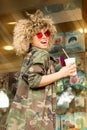 Young woman with a cup of coffee afro girl Royalty Free Stock Photo