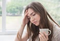 Young woman with cup of coffee or tea Royalty Free Stock Photo