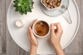 Young woman with cup of delicious hot coffee Royalty Free Stock Photo