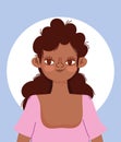 Young woman curly hair hispanic cartoon portrait