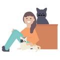 Young woman with cute cats mascots Royalty Free Stock Photo